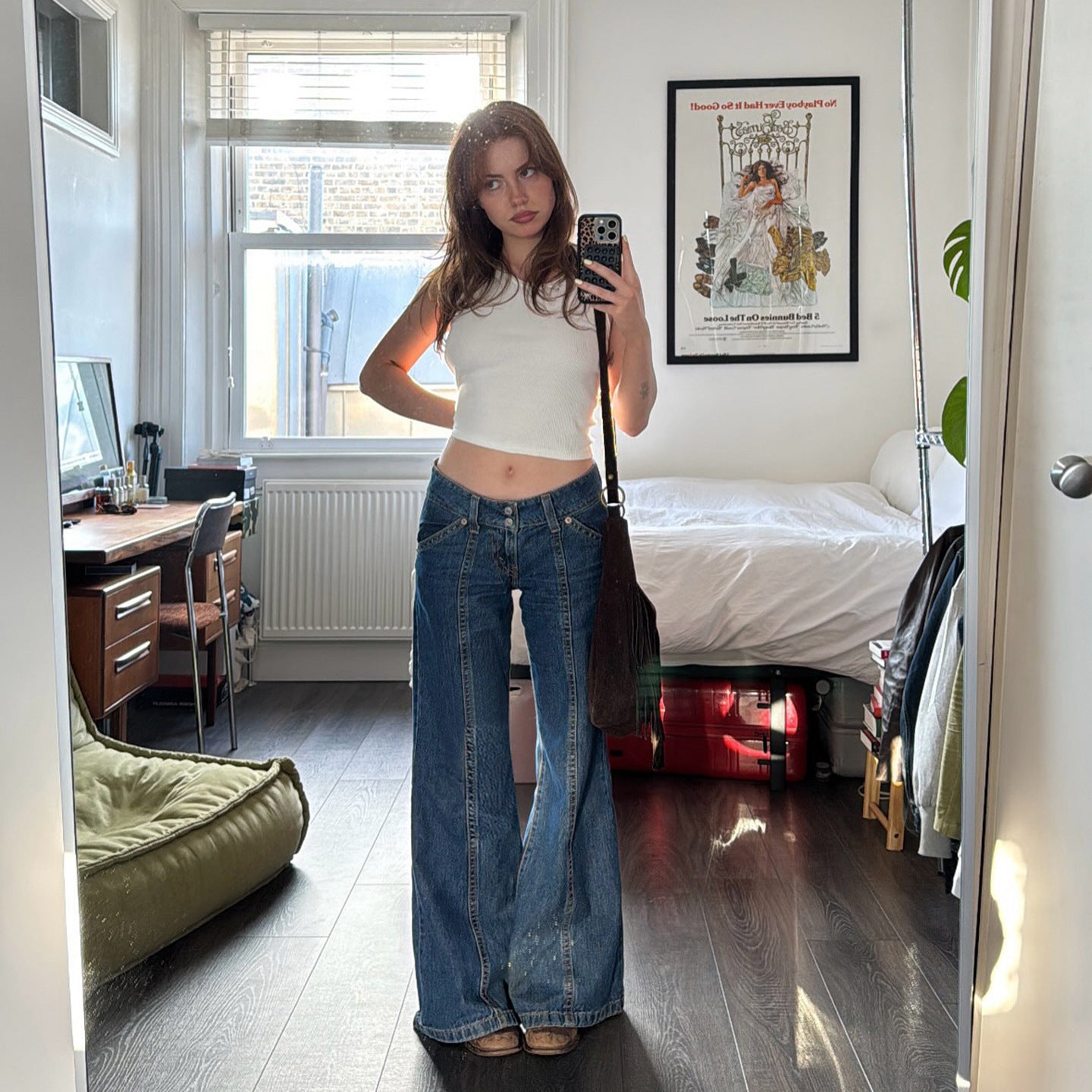 Retro Patchwork Skinny Jeans Women Autumn Winter Slimming Mopping Loose Drooping Sexy All Matching Wide Leg Trousers