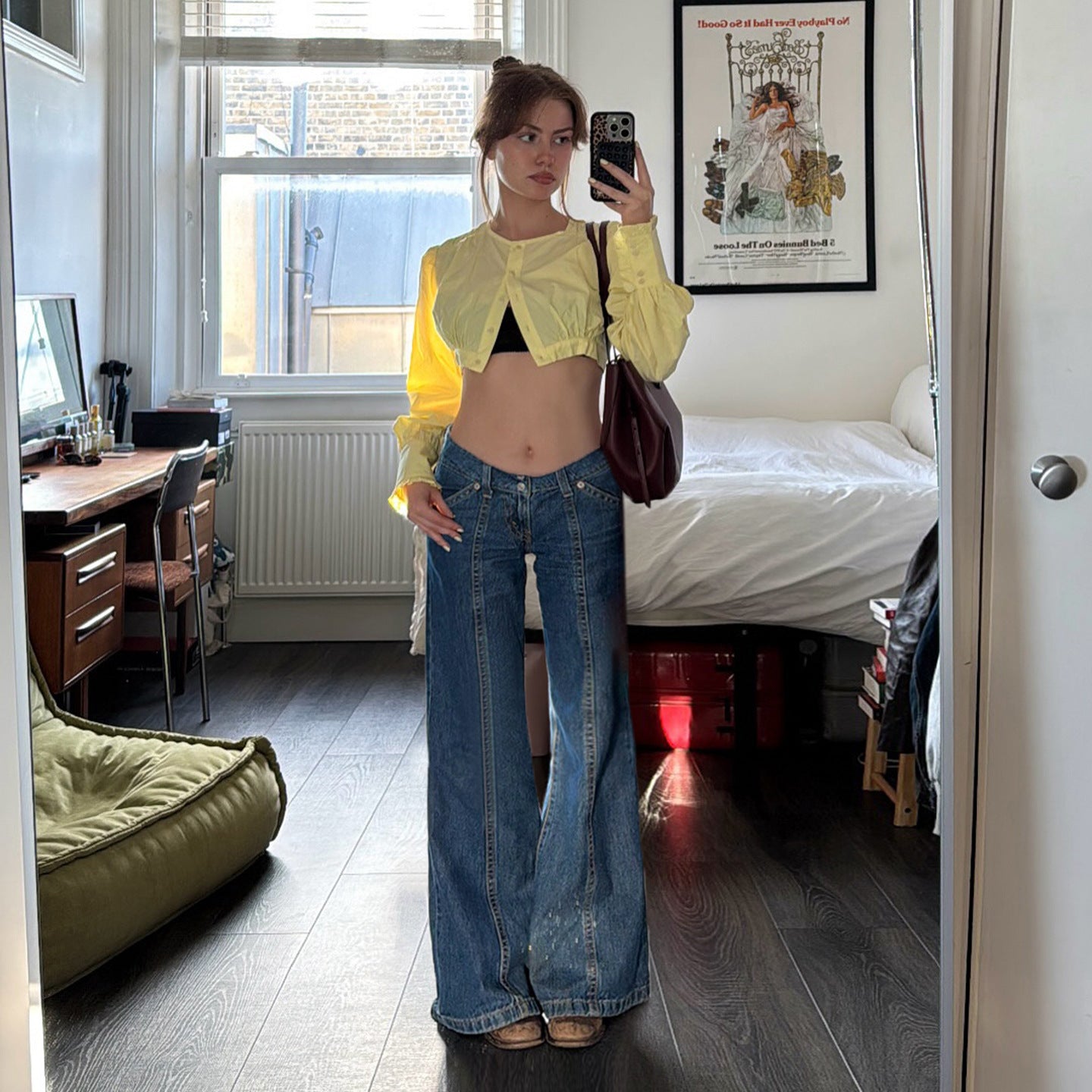 Retro Patchwork Skinny Jeans Women Autumn Winter Slimming Mopping Loose Drooping Sexy All Matching Wide Leg Trousers