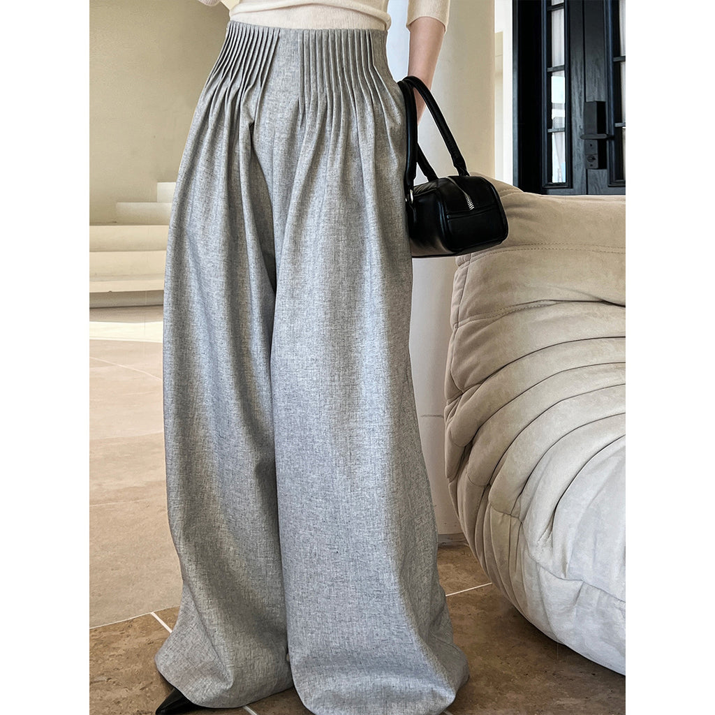 Design Pleated Work Pant Trousers Women Old Money High Waist Mop Wide Leg Pants