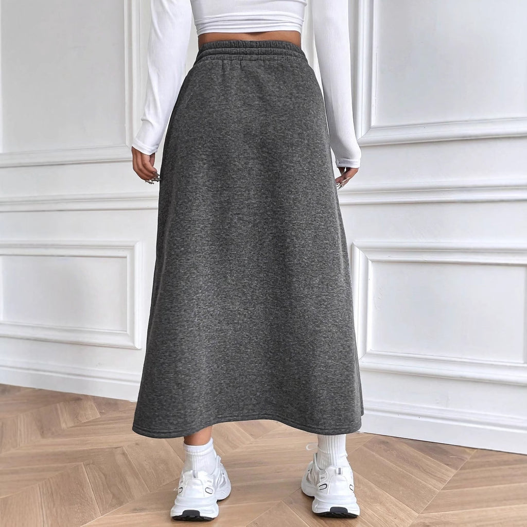 Women Clothing Autumn Winter Wild Casual Elastic Waist Skirt