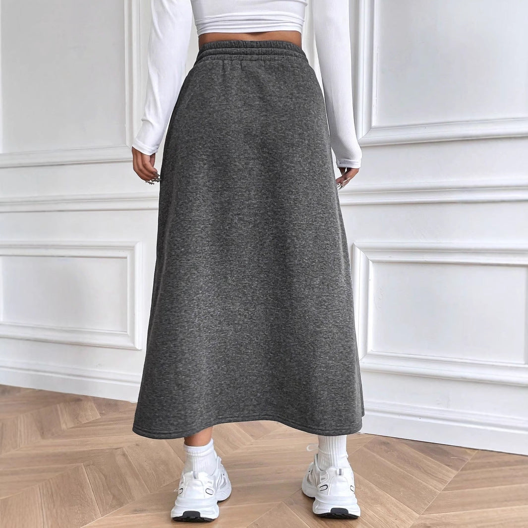 Women Clothing Autumn Winter Wild Casual Elastic Waist Skirt