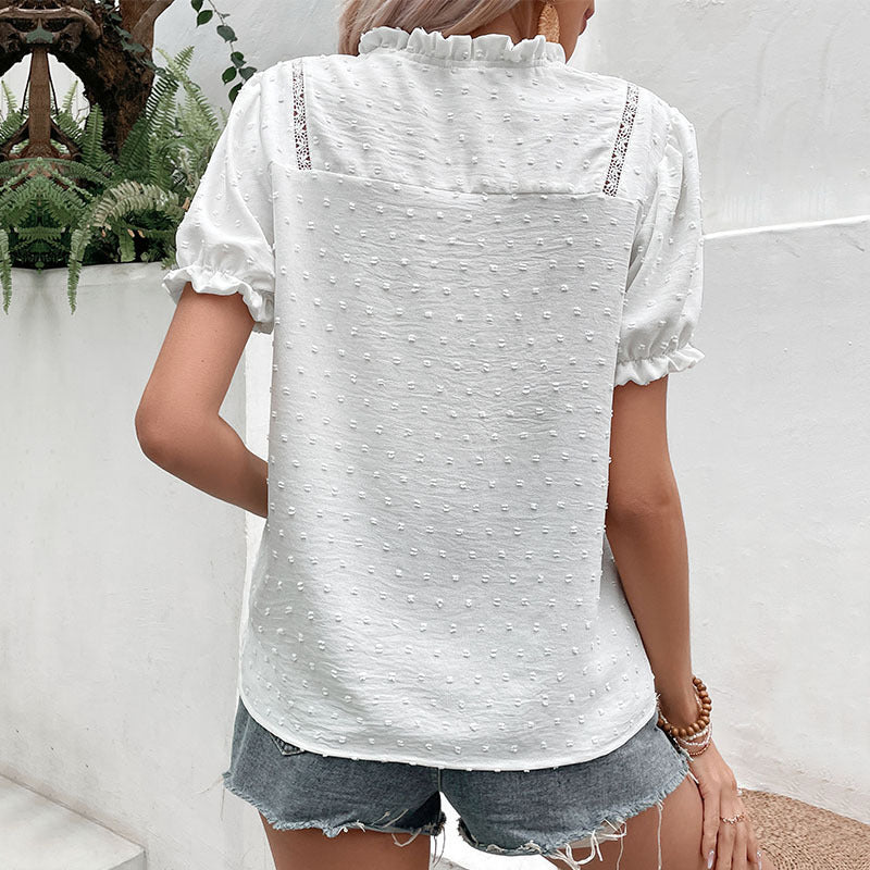 Summer Women Clothing V neck Short Sleeve White Shirt Women