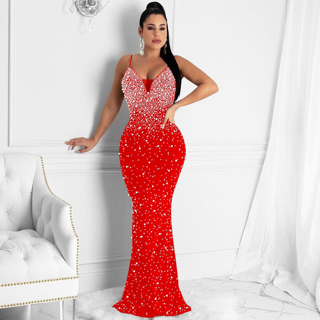 Women Clothing Sexy Nightclub Rhinestone Beaded Sling Dress Women