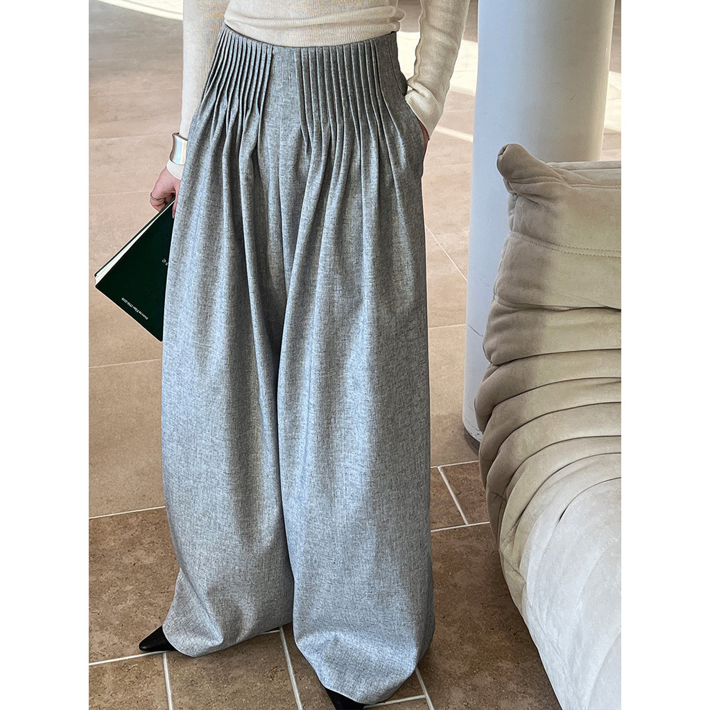 Design Pleated Work Pant Trousers Women Old Money High Waist Mop Wide Leg Pants