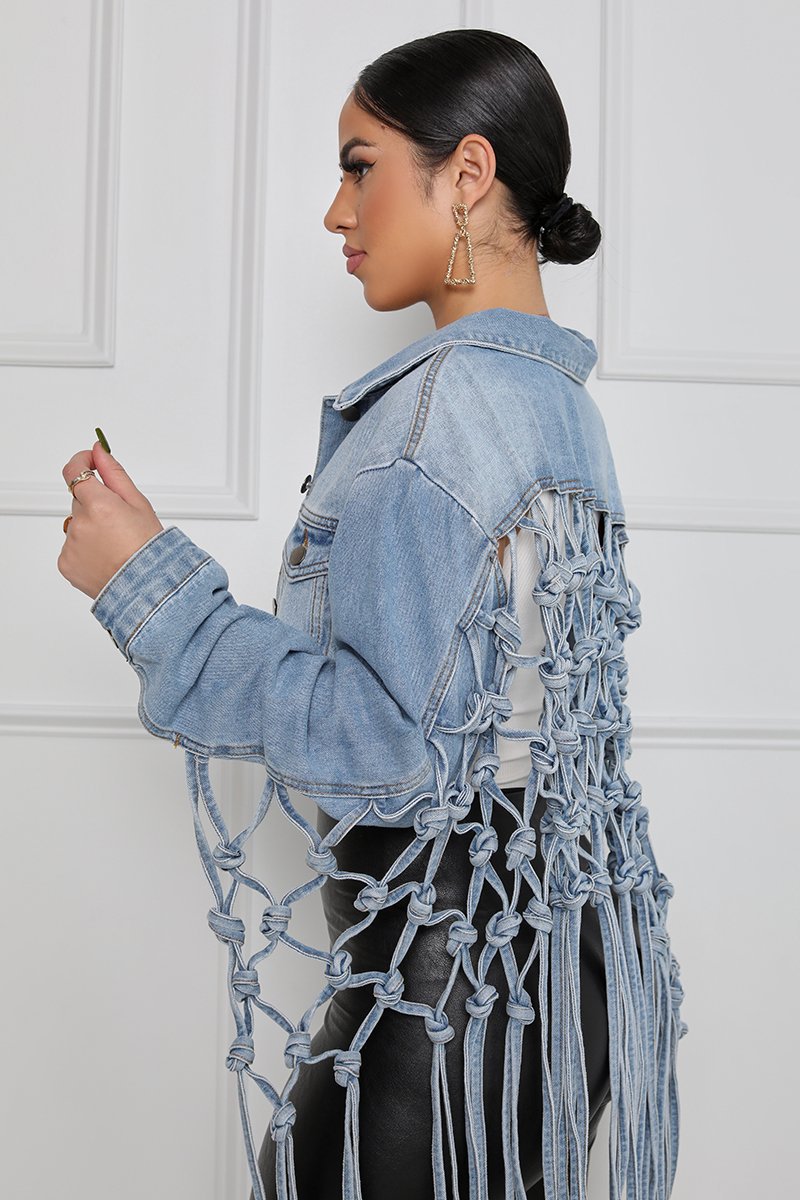 Back Grid Tassel Denim Jacket Women