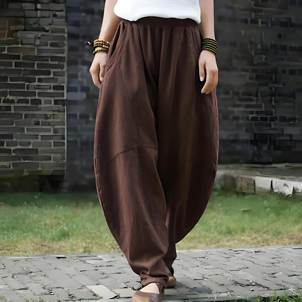 Summer Linen Wide Leg Pants Solid Color Loose Casual Pants
