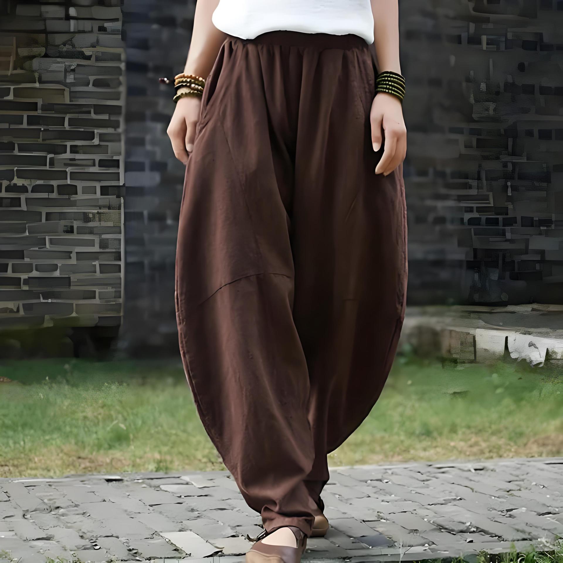Summer Linen Wide Leg Pants Solid Color Loose Casual Pants