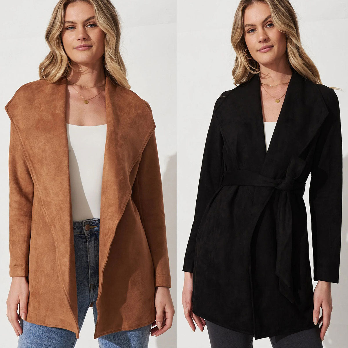 Women Clothing Autumn Winter Solid Color Large Collared Suede Long Sleeve Coat Outerwear