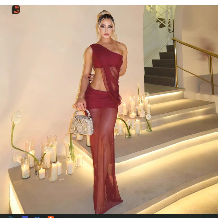 Spring Women Clothing Sexy Diagonal Collar Cropped Top Sheath Dress Two Piece Sets Women