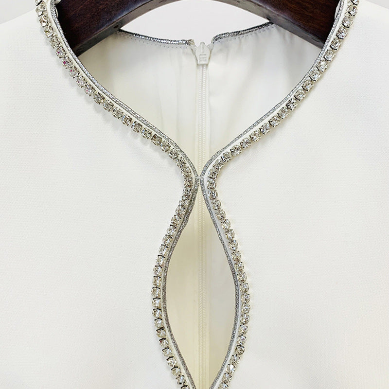 Goods Star High Street Heart Shaped Hollow Out Cutout Jeweled Bead Long Sleeve Micro Pull Jumpsuit