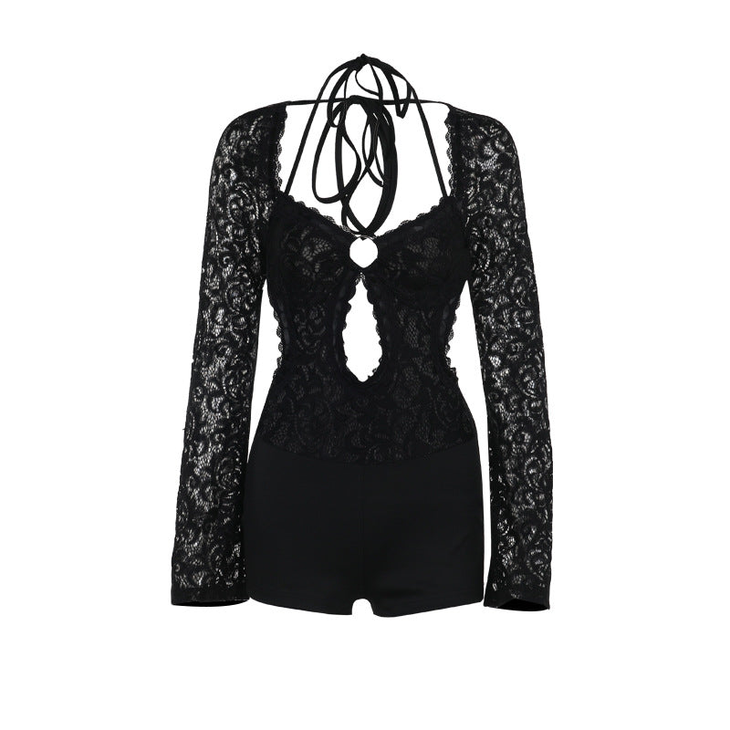 Autumn Elegant Sexy Slim Lace Long Sleeved Romper for Women