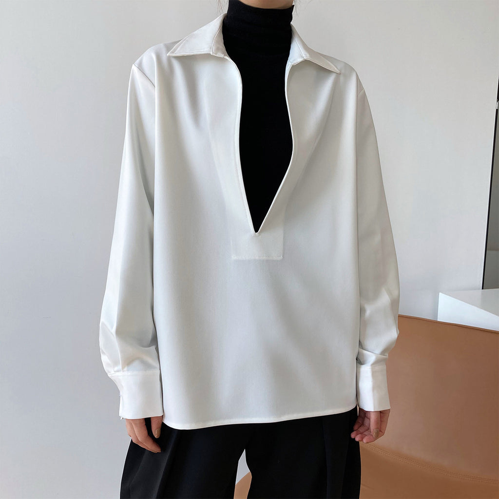 Autumn Young Long Sleeve V-neck Shirt Women Fashionable Outerwear Bandage Top