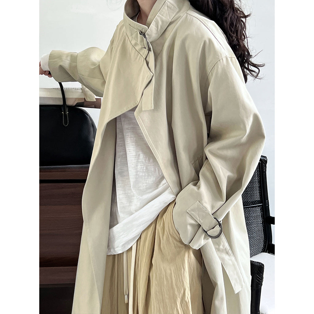 Autumn High Grade British Minimalist Static Luxury Mid Length over the Knee Trench Coat Women