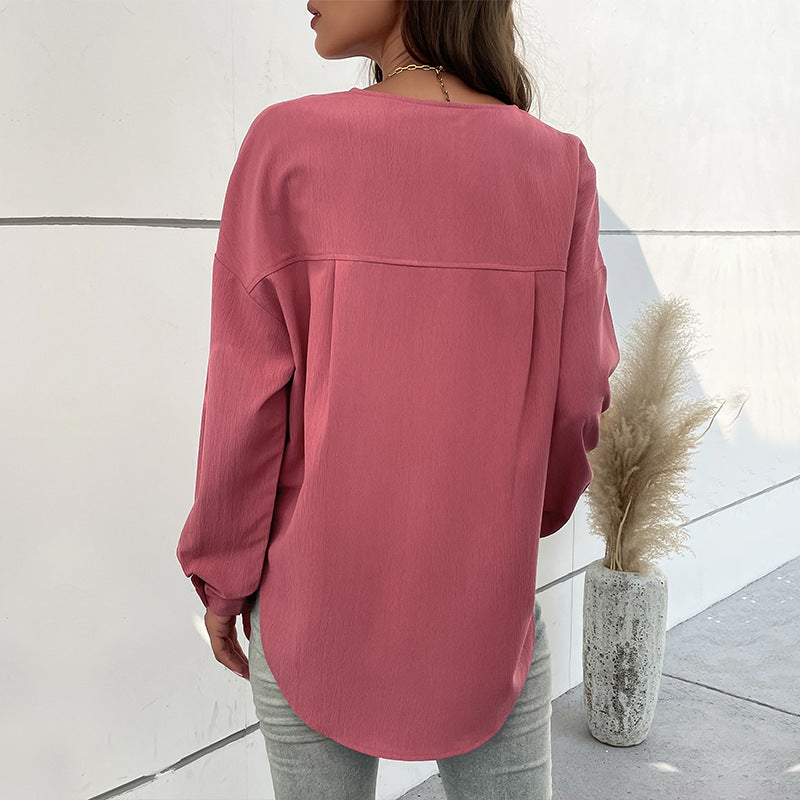 Spring Women Clothing Long Sleeve Solid Color Shirt Casual Women