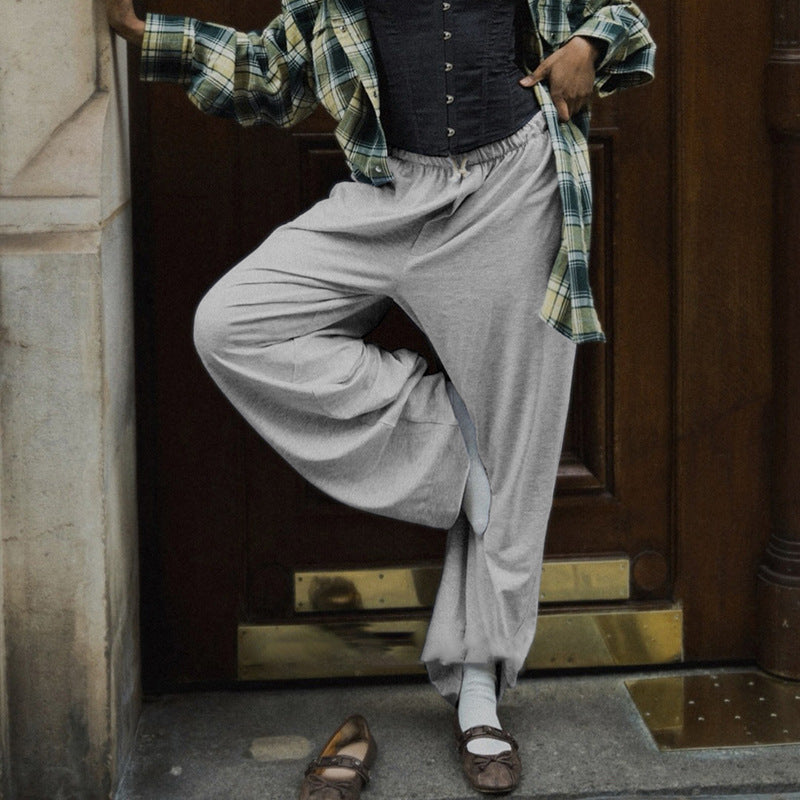 Women Clothing Summer Solid Color Loose Casual Elastic Waist Trousers