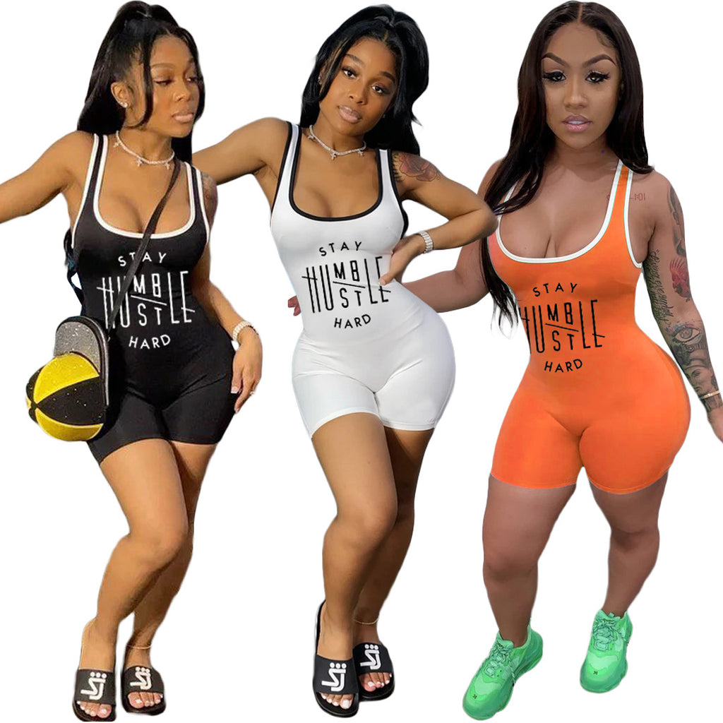 Women Clothing Short Summer Letter Graphic Printing Casual Sports Nightclub Uniforms Romper