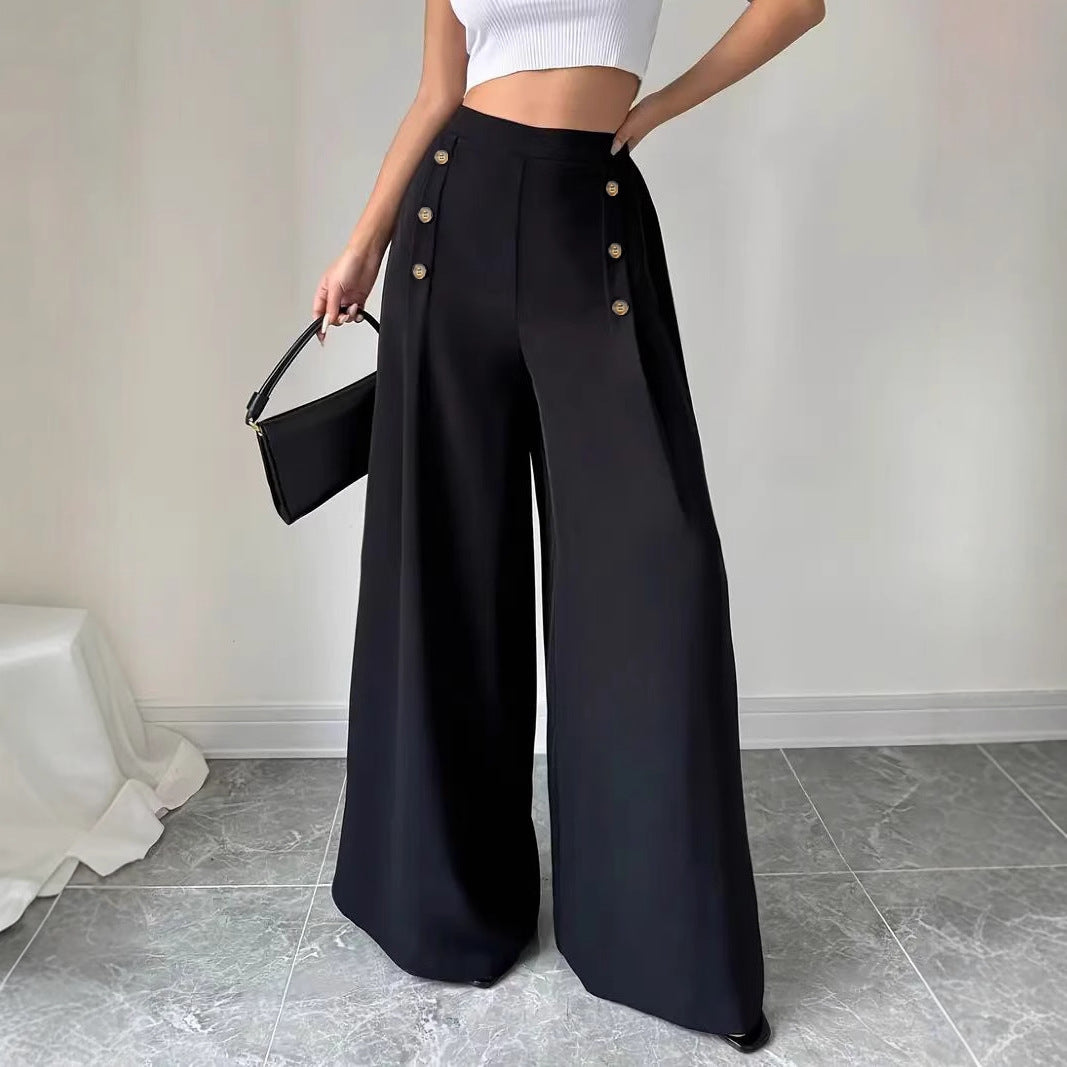 Autumn Winter High Waist Solid Color Wide Leg Long Casual Wild Adult Lady like Woman Office Drape Long Pants