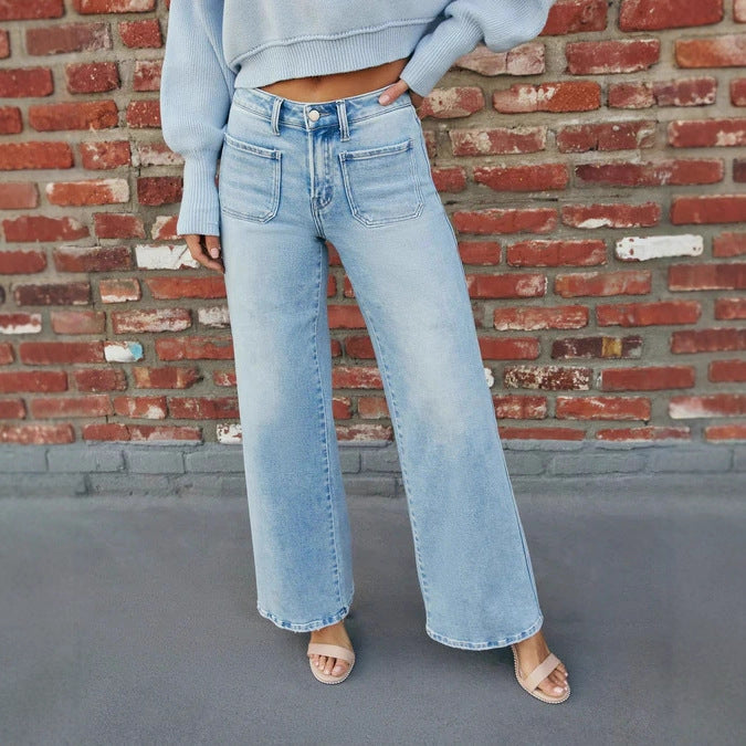 Women High Waist Loose Straight Jeans
