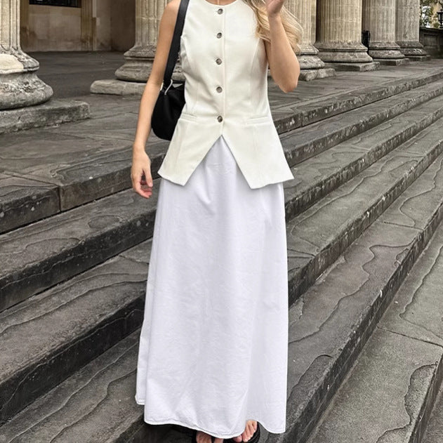White Cotton Linen A line Skirt Loose High Waist Skirt Autumn Winter Long Skirt