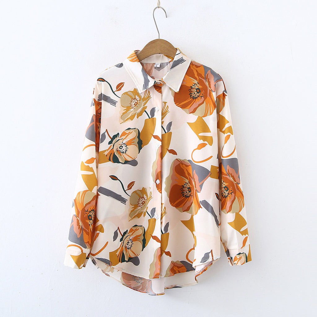 Spring Dignified Sense Of Design Niche Shirt Top Chiffon Shirt Printed Long Sleeve Shirt Women