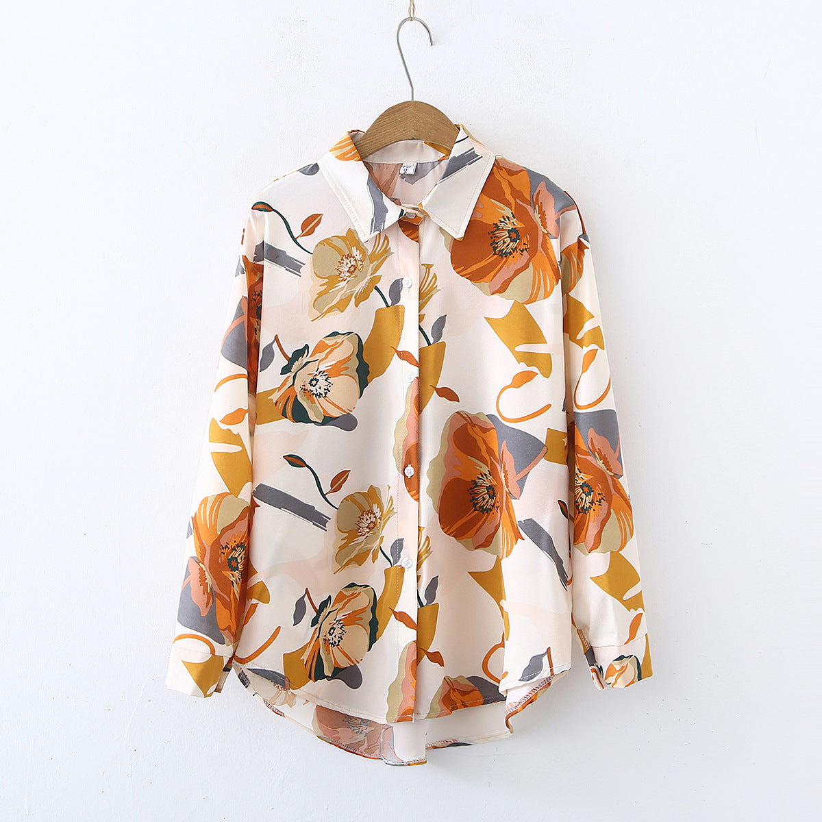 Spring Dignified Sense Of Design Niche Shirt Top Chiffon Shirt Printed Long Sleeve Shirt Women