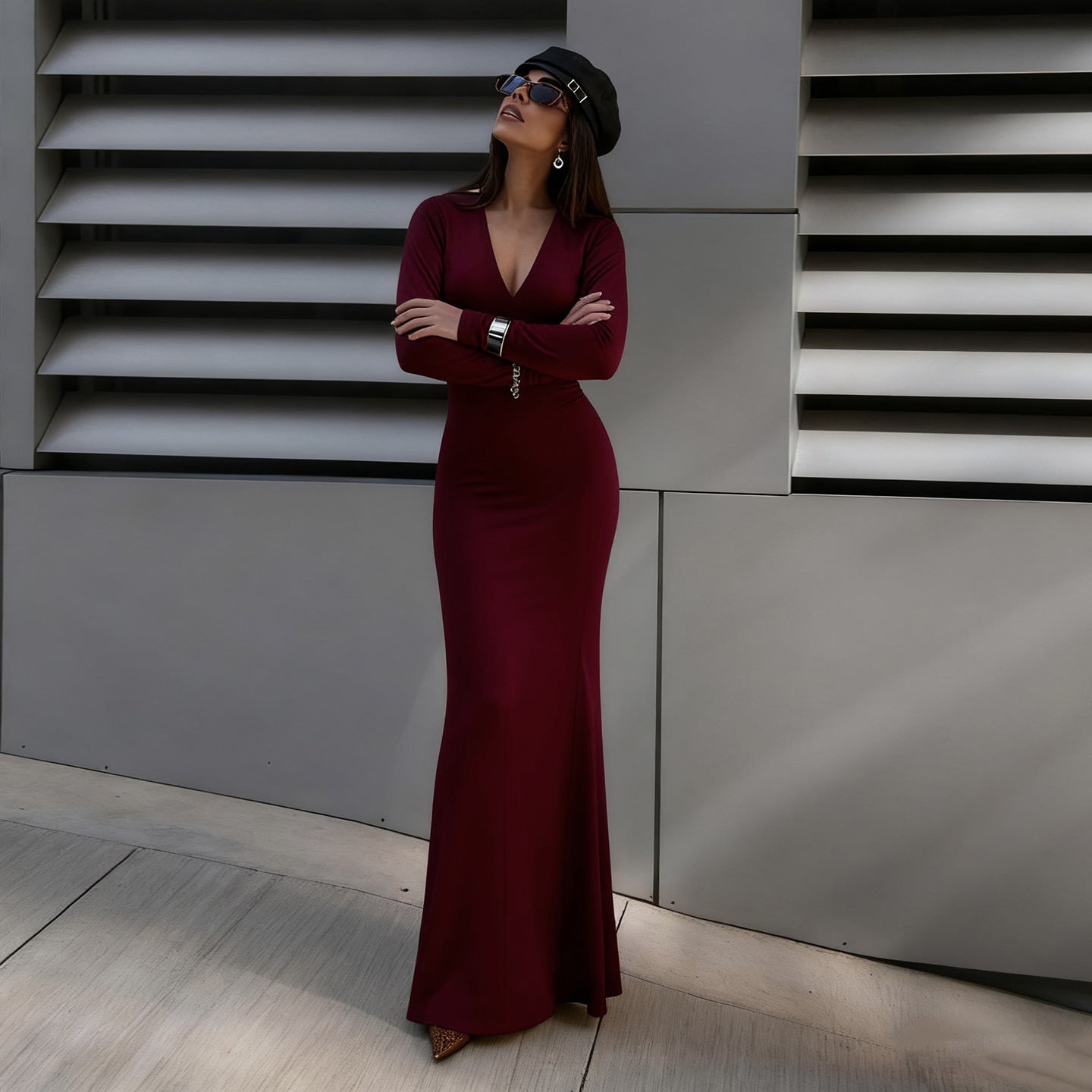 Robe fourreau moulante et sexy d'automne-hiver, couleur unie