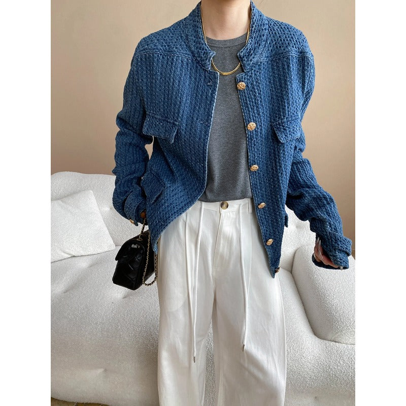 Early Autumn Old Money Niche Texture Profile Classic Denim Jacket Coat