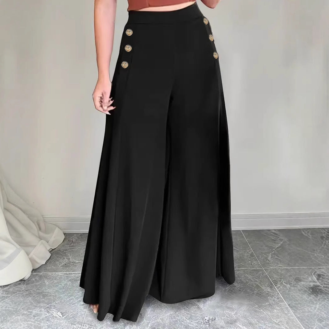 Autumn Winter High Waist Solid Color Wide Leg Long Casual Wild Adult Lady like Woman Office Drape Long Pants