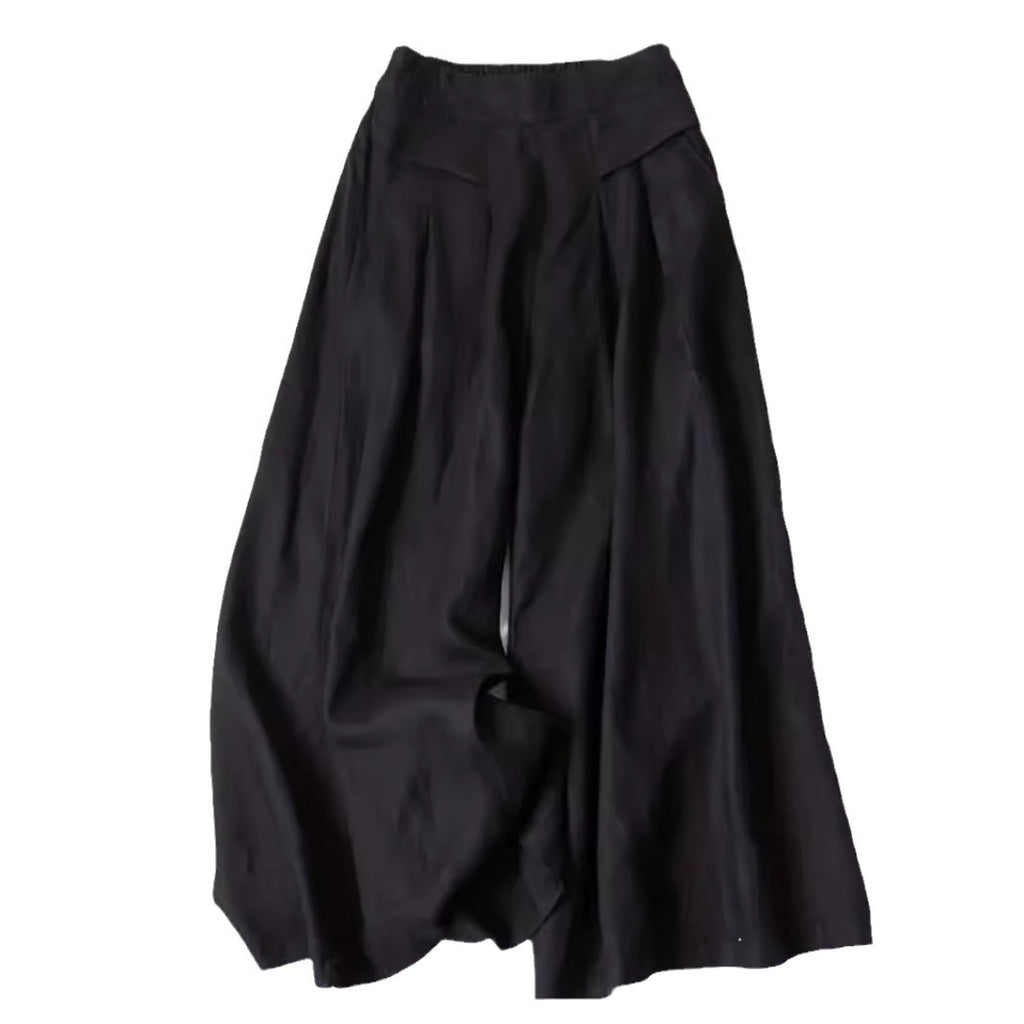 Solid Color Elastic Waist High Waist Drooping Wide Leg Skort Women French Summer Daily Casual Loose Slimming Cropped Pants