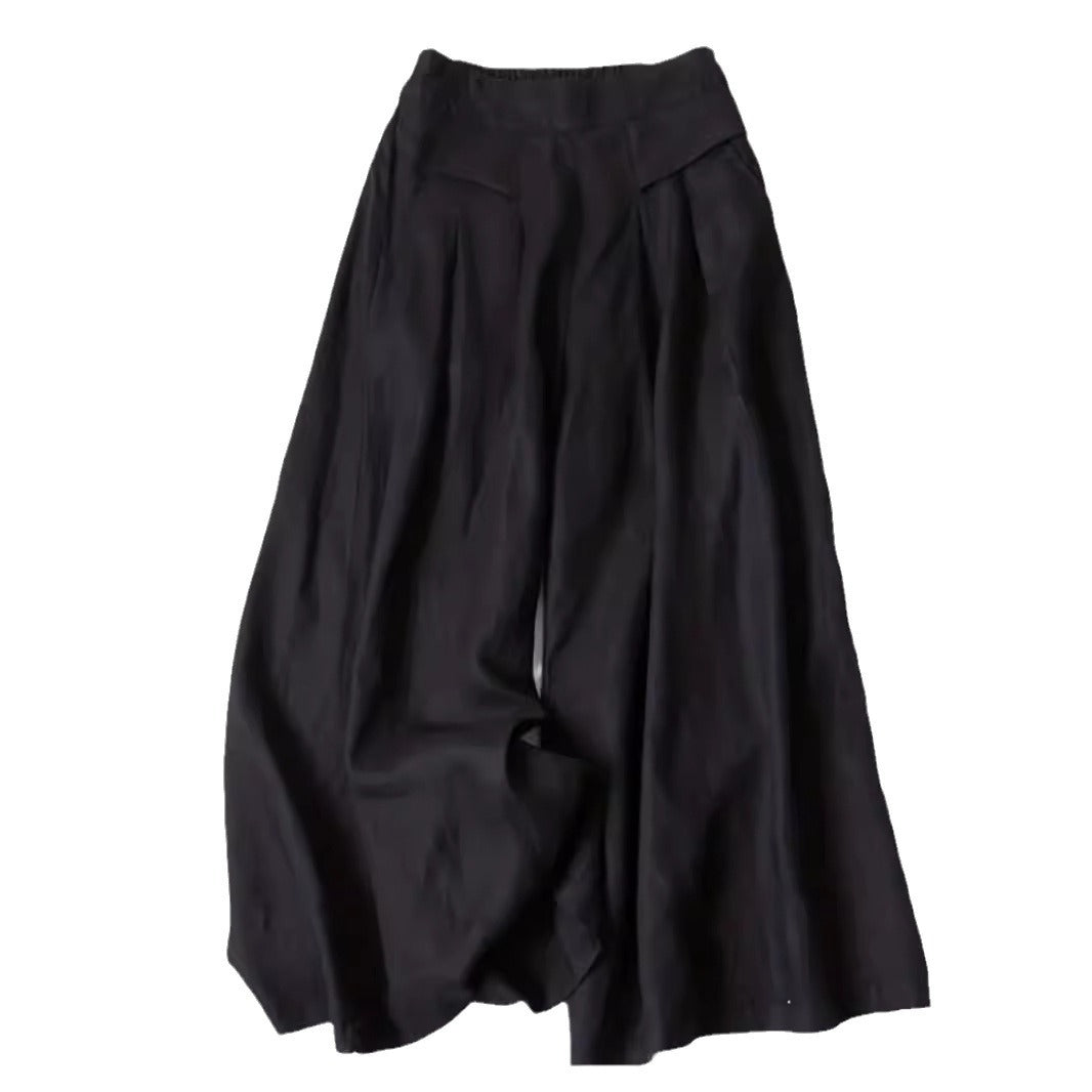 Solid Color Elastic Waist High Waist Drooping Wide Leg Skort Women French Summer Daily Casual Loose Slimming Cropped Pants