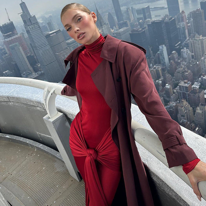 Autumn Half High Collar Long Sleeves Dress Women Sexy Tight Dress