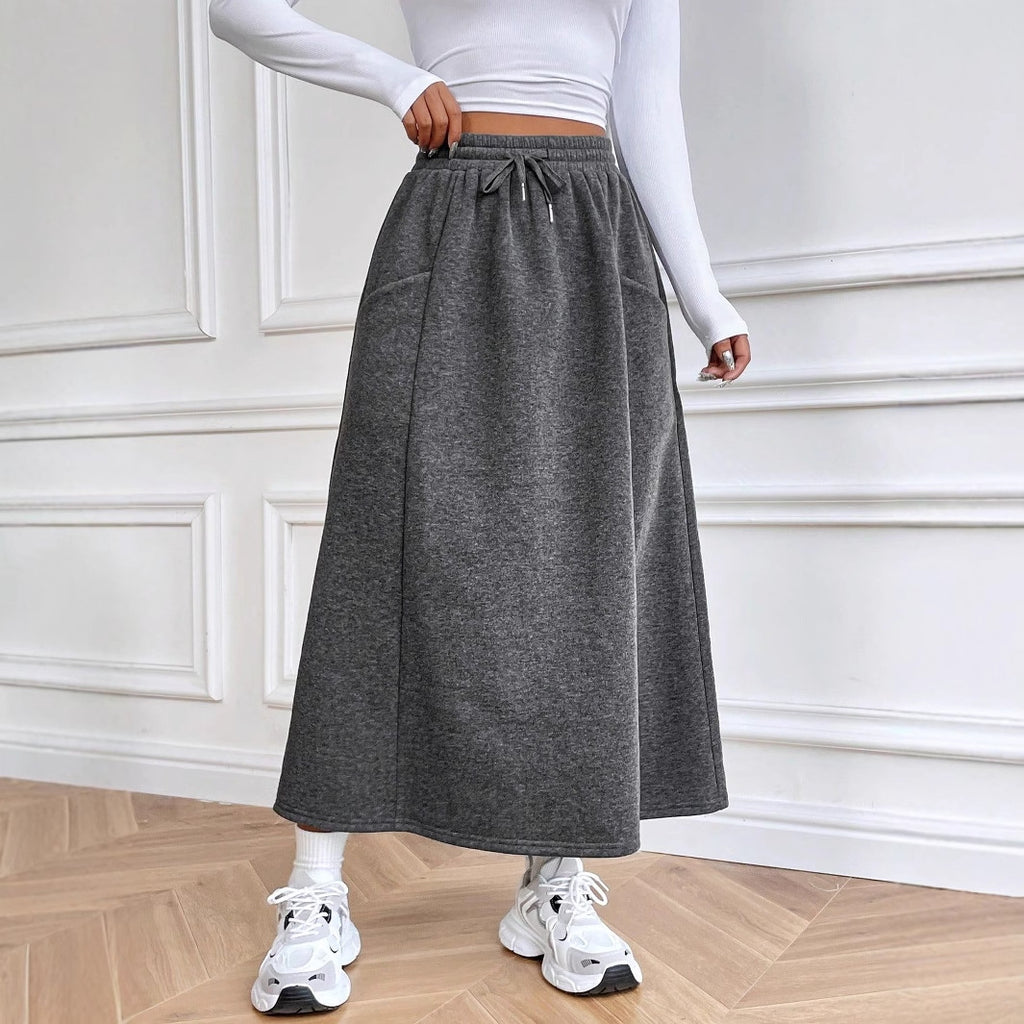 Women Clothing Autumn Winter Wild Casual Elastic Waist Skirt