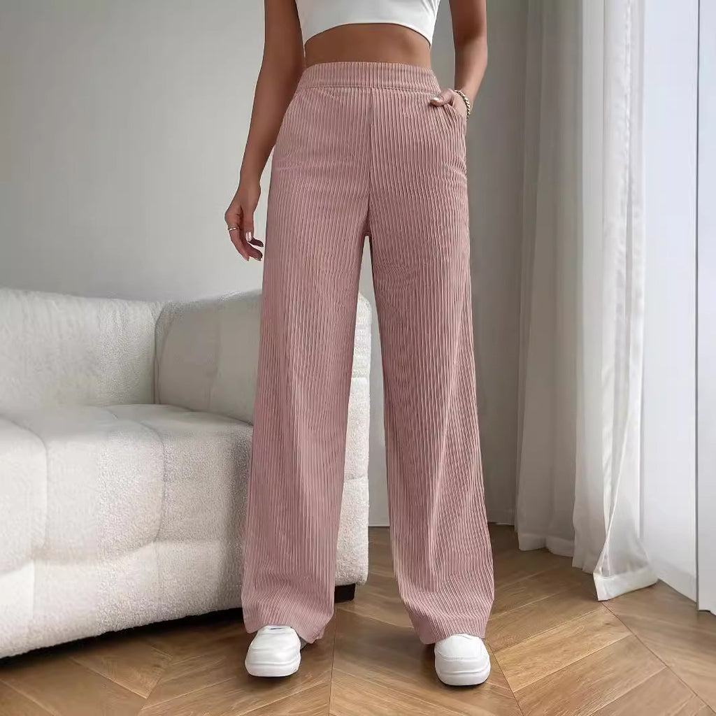 Spring Autumn Summer High Waist Loose Wide Legs Slimming Drape All Matching Corduroy Casual Straight Pants