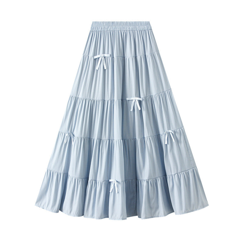 Tiered Dress Skirt Women Spring Bow High Waist A line Large Hem Umbrella Skirt Maxi Dress