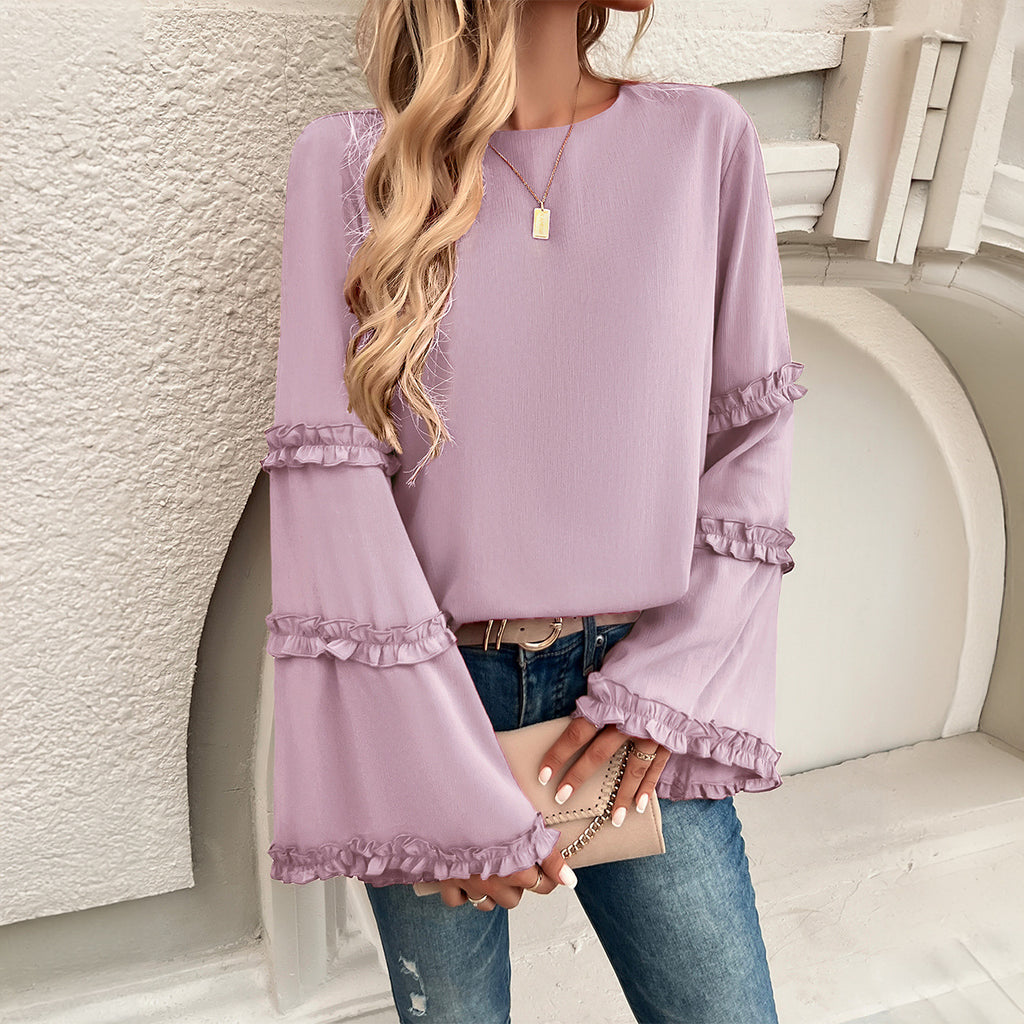 Autumn Winter Elegant Socialite Loose Flared Long-Sleeved Top Women Clothing