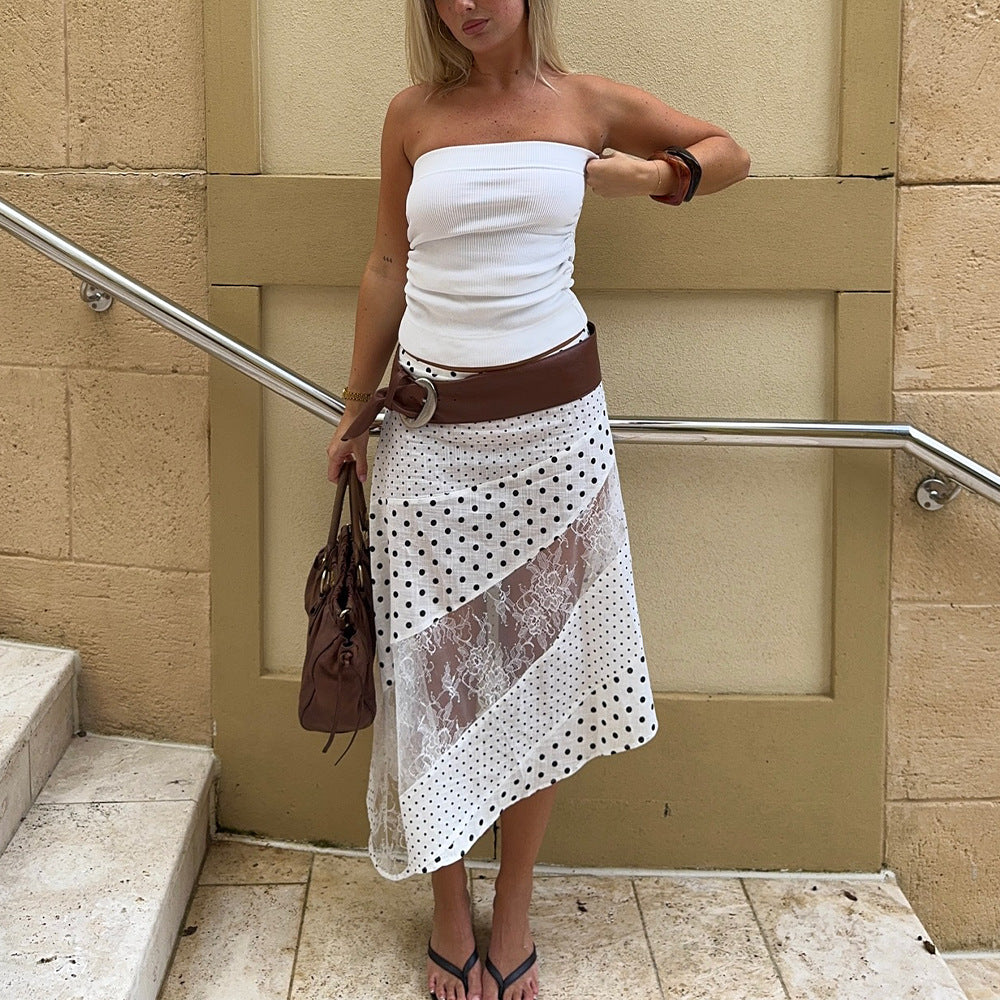Summer Arrival Polka Dot Skirt Sexy Lace Irregular Asymmetric All Match Maxi for Women