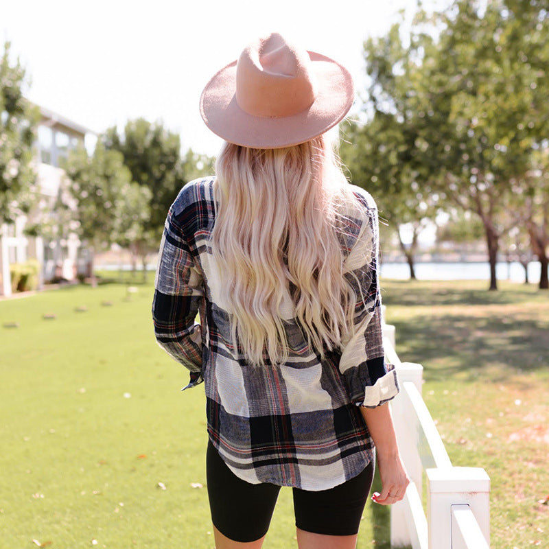 Autumn Winter Women Long Sleeve Shirts Casual Pocket Loose Plaid Women Shirt Cardigan