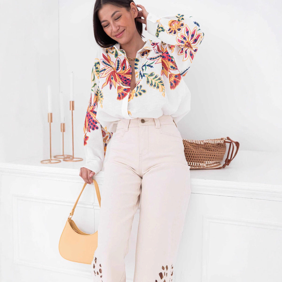 Autumn Positioning Printing Women Loose Casual Long Sleeved Shirt Women