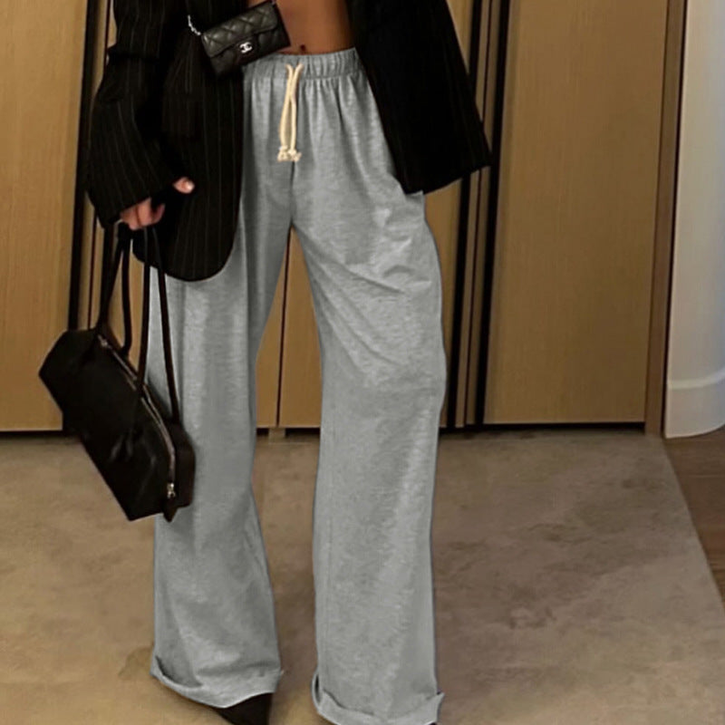 Women Clothing Summer Solid Color Loose Casual Elastic Waist Trousers