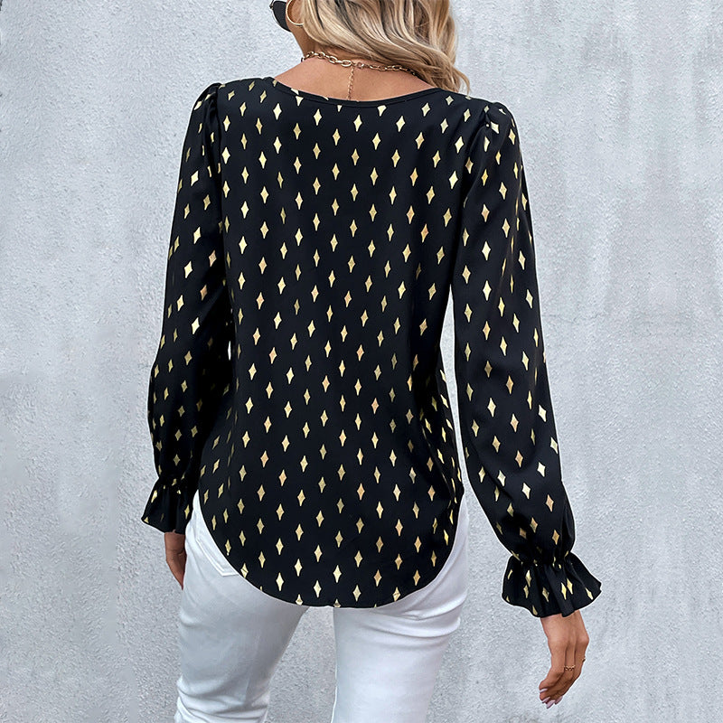 Autumn Long Sleeved Shirt Black Gilding Shirt Women