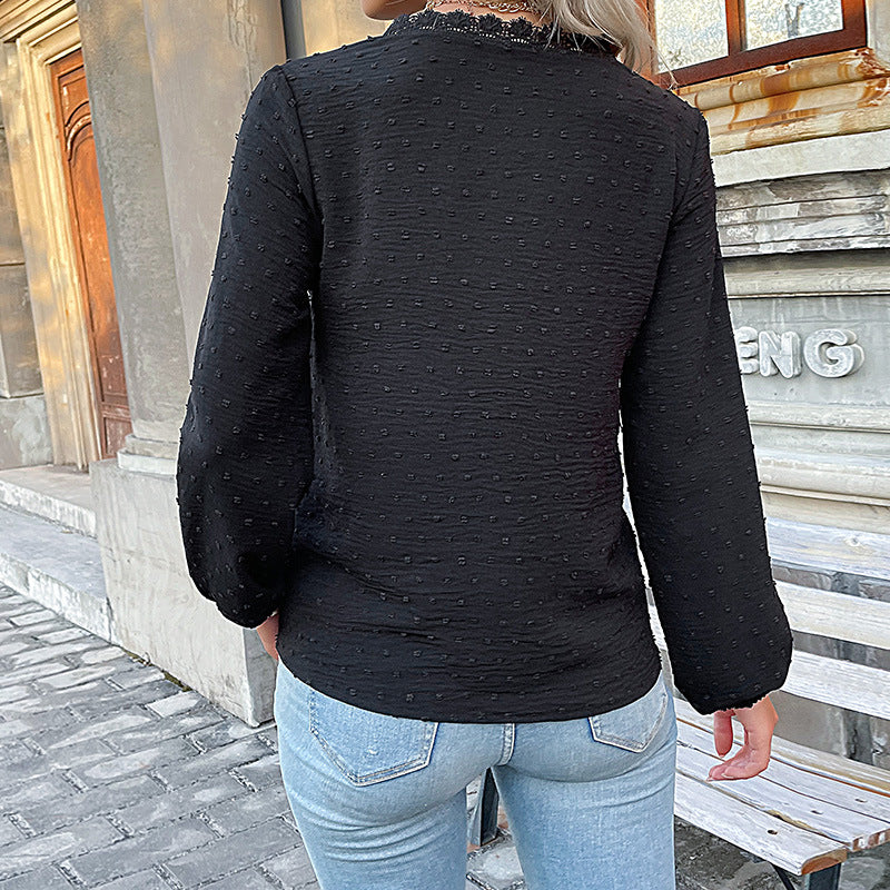 Autumn Women Clothing Long Sleeve Solid Color V neck Shirt for Women