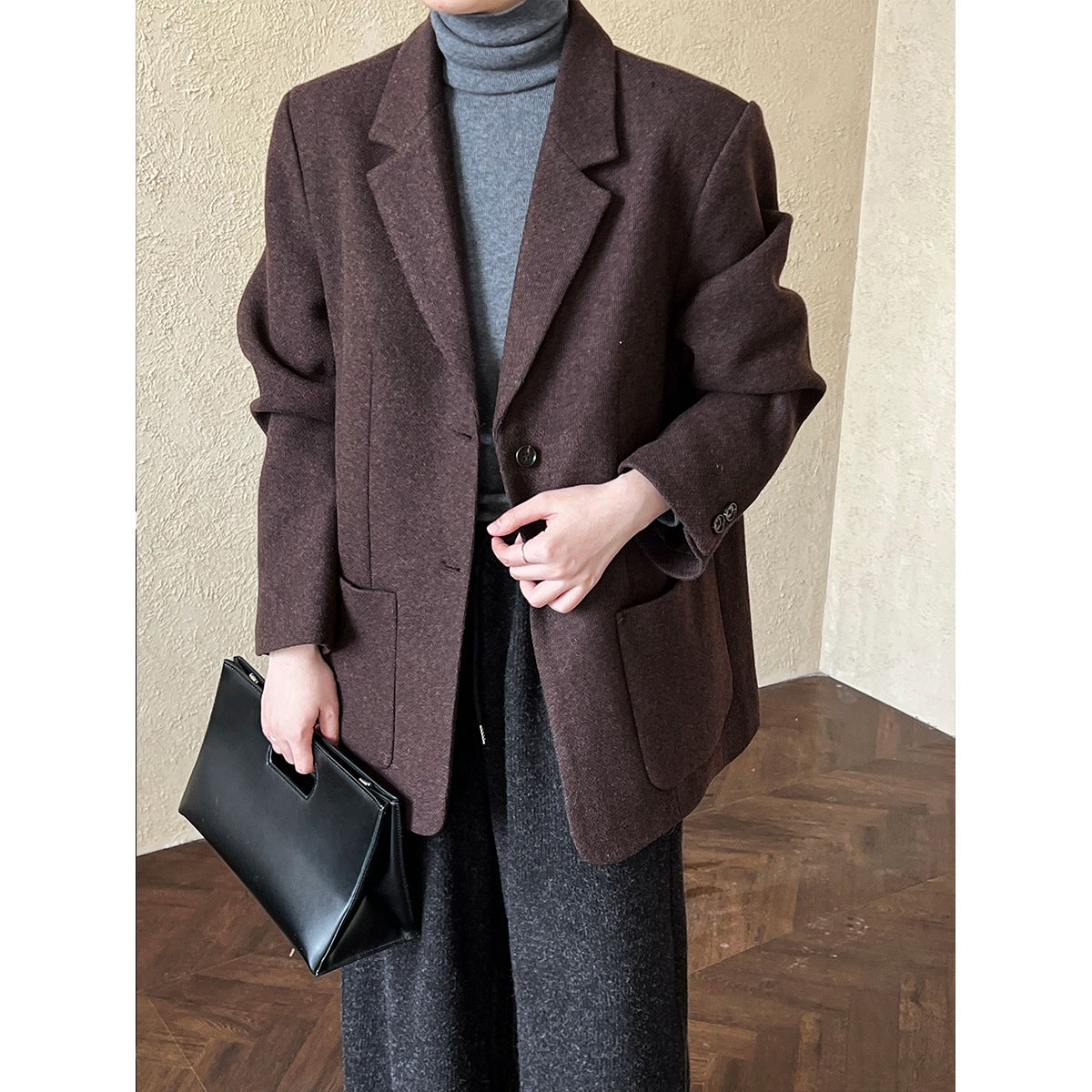 Korean Autumn Winter Blazer for Women High Sense Casual Woolen