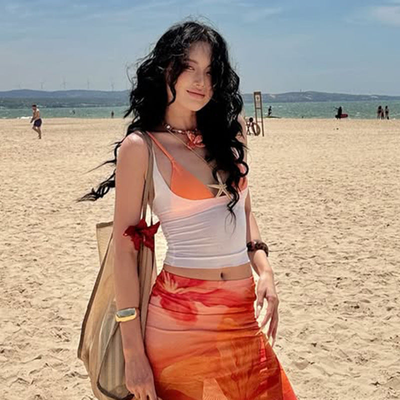 Casual Street Sexy Small Back Solid Color Basic Thin Slightly Transparent Sexy Characteristic U Neck All Match Top for Women