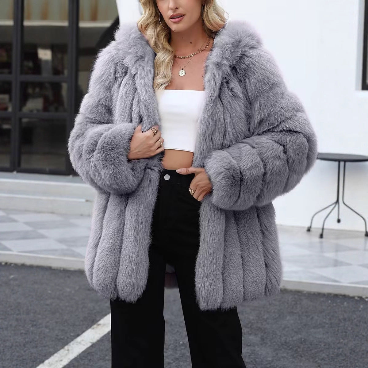 Autumn Winter Faux Fur Warm Plush Women Overcoat Faux Fur Jacket Environmental Protection Fur