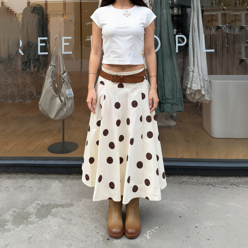 Falda elegante de moda con diseño de paraguas y lunares franceses para mujer, falda drapeada de longitud media para vacaciones