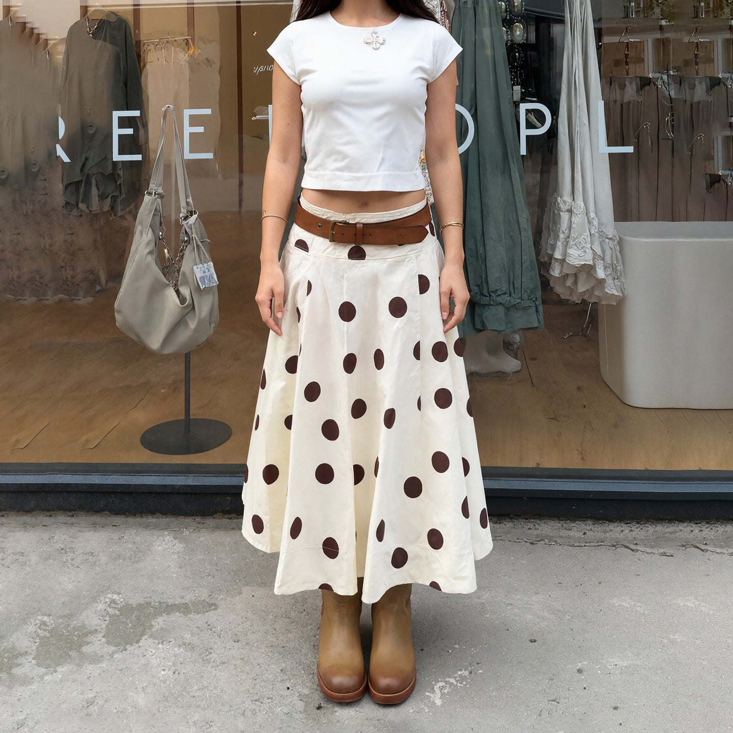Falda elegante de moda con diseño de paraguas y lunares franceses para mujer, falda drapeada de longitud media para vacaciones