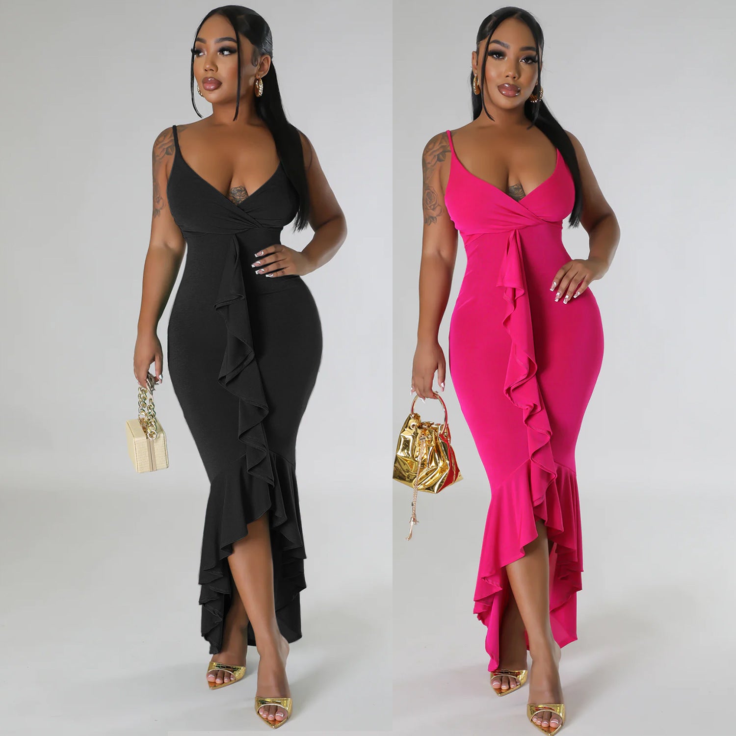 Summer Women Clothing Sexy V neck Strap Tassel Irregular Asymmetric Dress