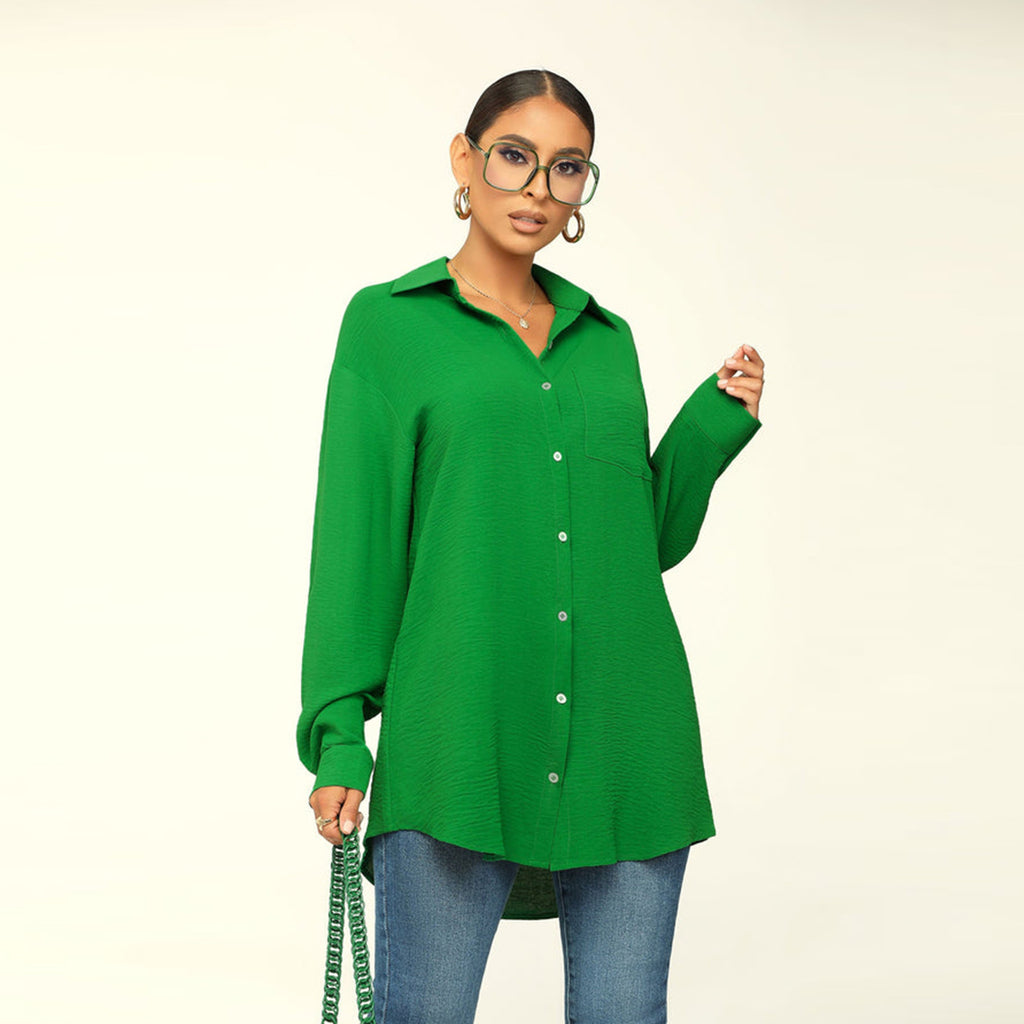 Fall Women Long Sleeve Solid Color Top Loose Casual Shirt Women