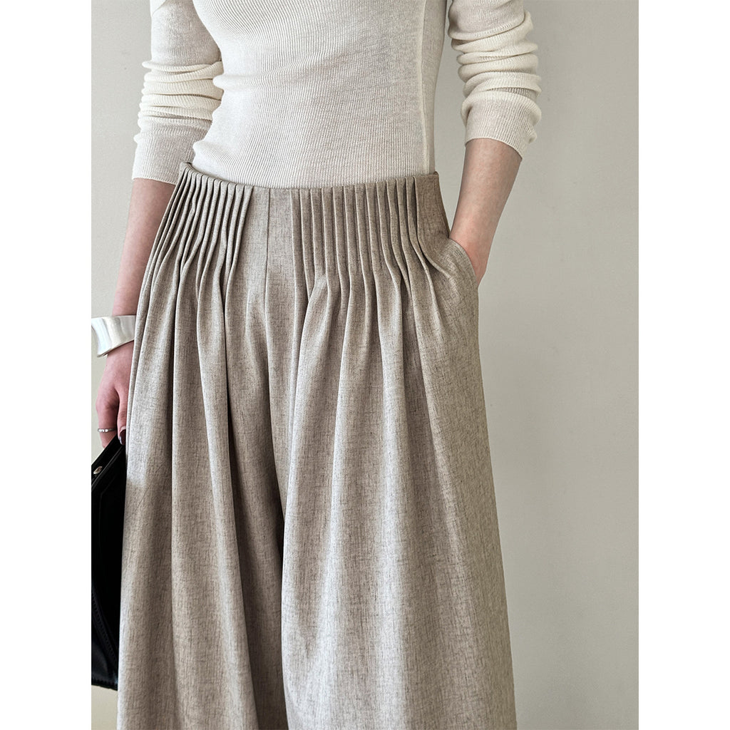 Design Pleated Work Pant Trousers Women Old Money High Waist Mop Wide Leg Pants