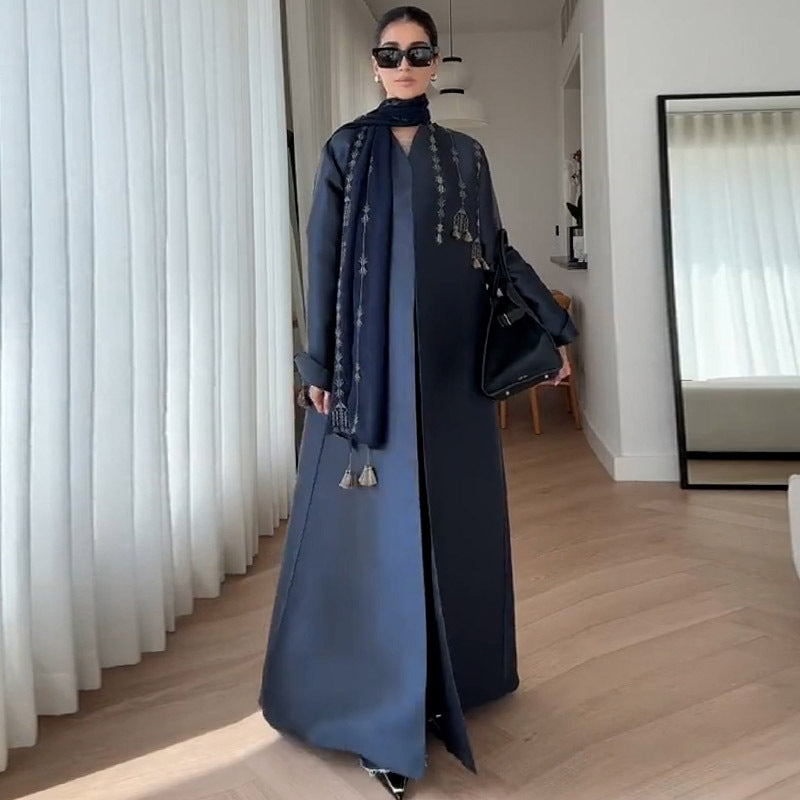 British Retro Motorcycle Embroidered Coat Mid Length Robe Trench Coat